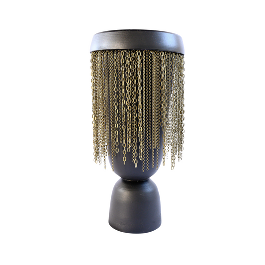 Amphora-Black Ceramic Vases with Brass Chains